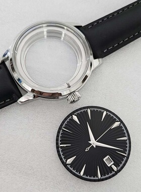 手表配件40MM抛光表壳矿物质玻璃+黑色皮带套装适装NH35/36机芯