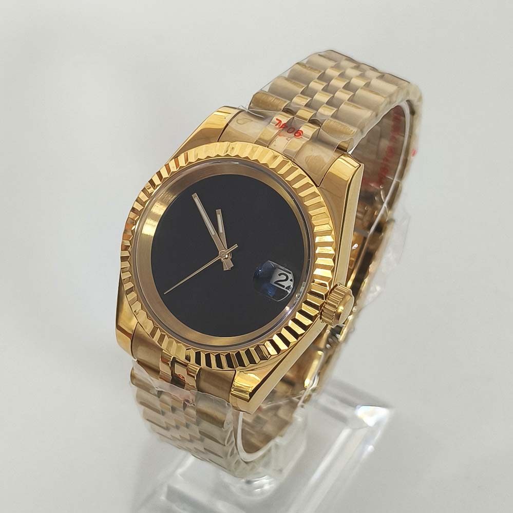 男士自动机械手表36MM/39MM金色精钢壳带太阳纹表盘搭配NH35机芯