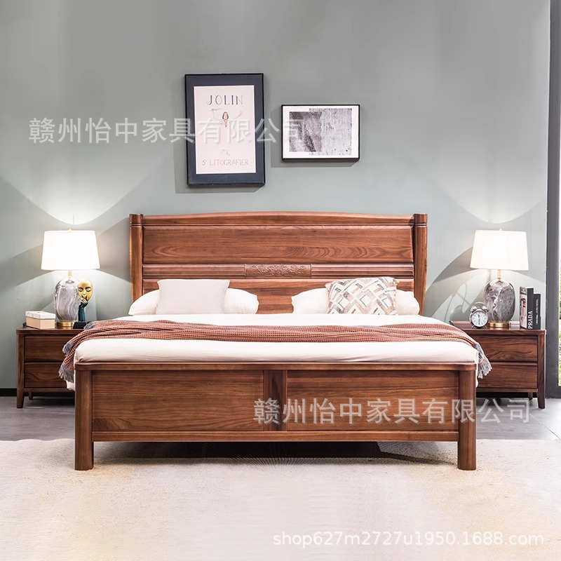 新中式榫卯结构全实木床1.8米双人床1.5简约黑胡桃木卧室家具婚