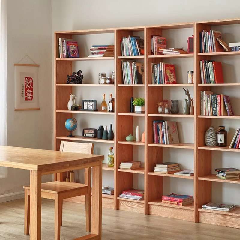 实木组合大书柜原木红橡木樱桃木简单隔断书架收纳置物架整墙