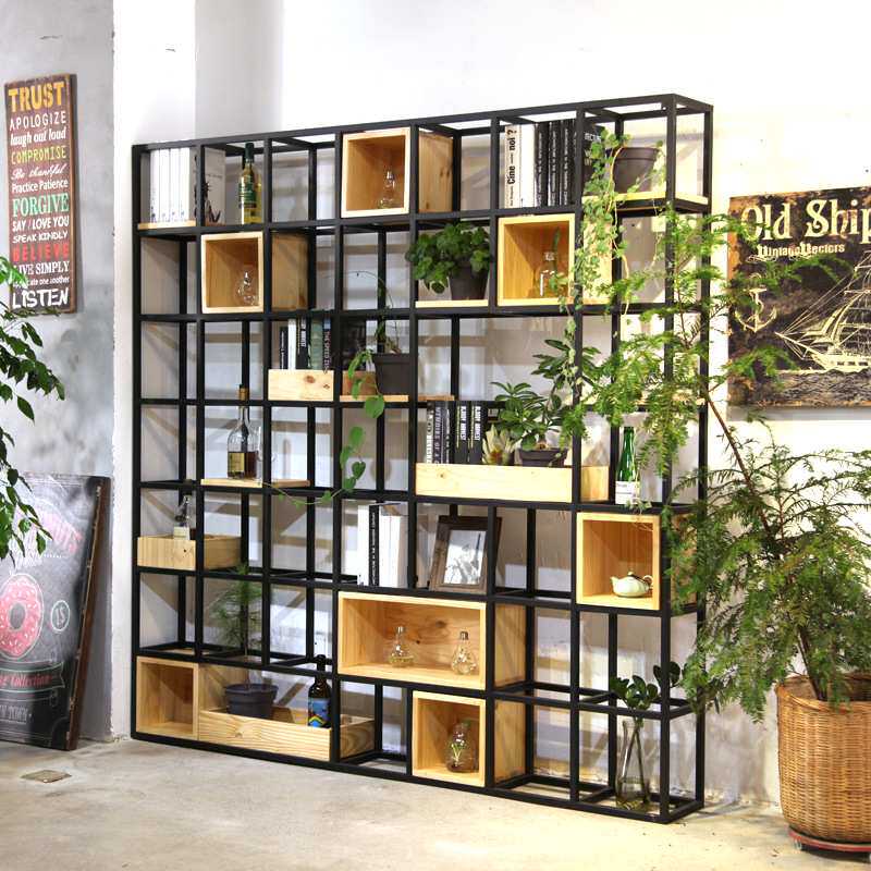 北欧工业风铁艺置物架落地隔断客厅创意书架多层实木搁板展示高架