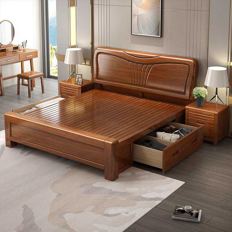 中式胡桃木床卧室实木 家具双人床现代简约主卧1.8米1.5米婚床