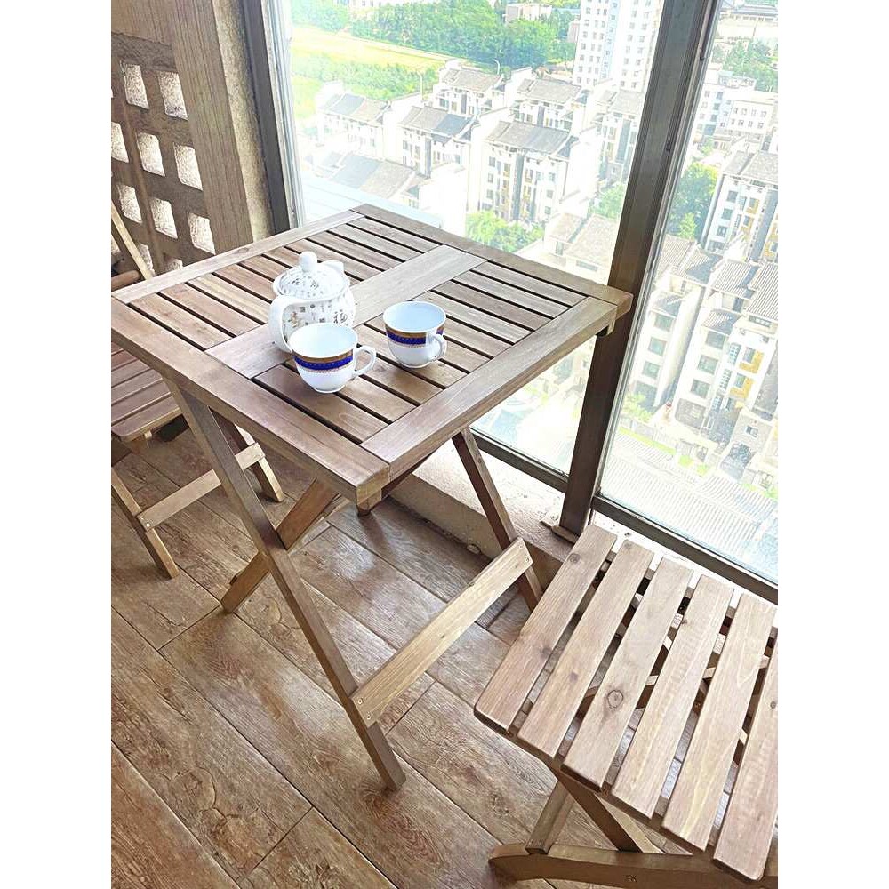 阳台喝茶桌椅组合小三件套椅子天台庭院休闲室外折叠户外防腐实木