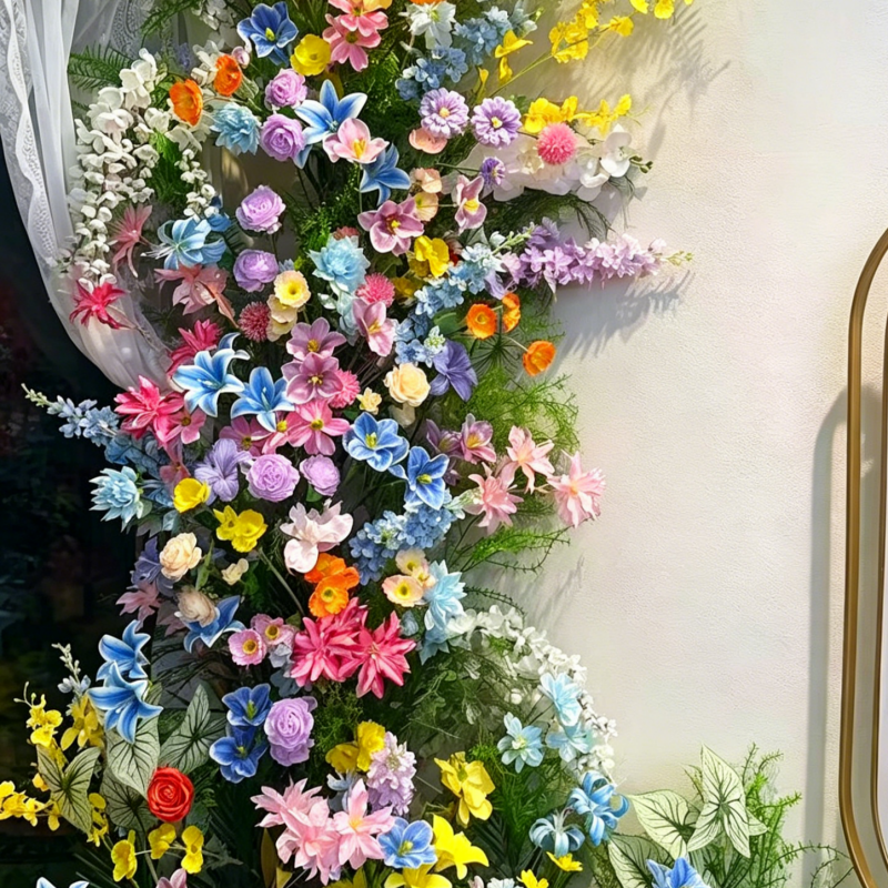 莫奈花园仿真花材玫瑰兰花婚礼花墙装饰瀑布花艺高级地排插花摆件