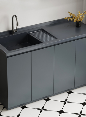 新款304不锈钢洗衣盆柜阳台带搓衣板洗衣池一体家用切角包管定制