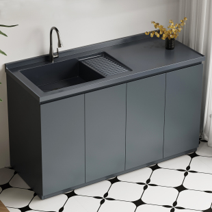 新款 304不锈钢洗衣盆柜阳台带搓衣板洗衣池一体家用切角包管定制