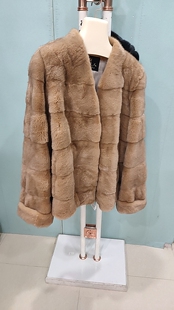 SP4804 水貂皮草外套年轻时尚 新款 进口天鹅绒貂皮大衣女整貂中长款