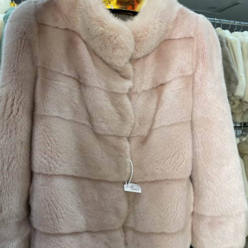 进口天鹅绒横排立领貂皮大衣