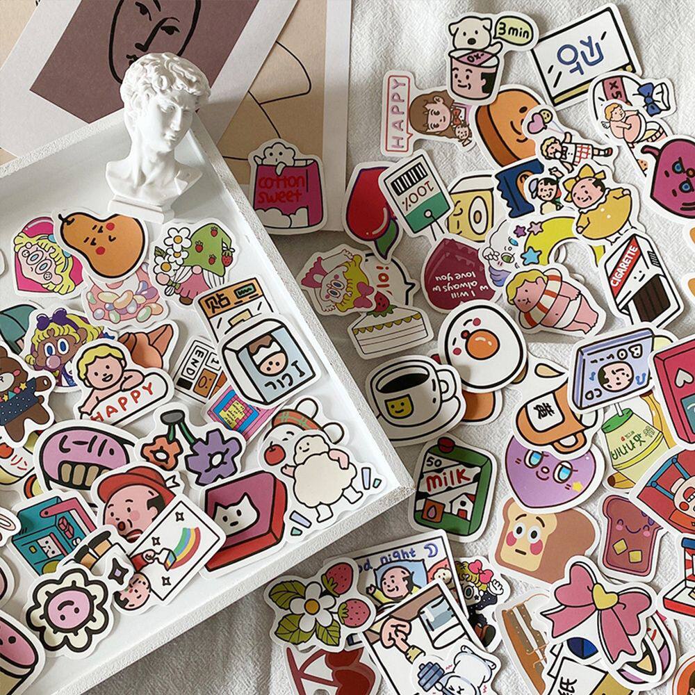 90张卡通韩系可爱氧气实验室手机壳头盔行李箱电脑防水装饰贴纸