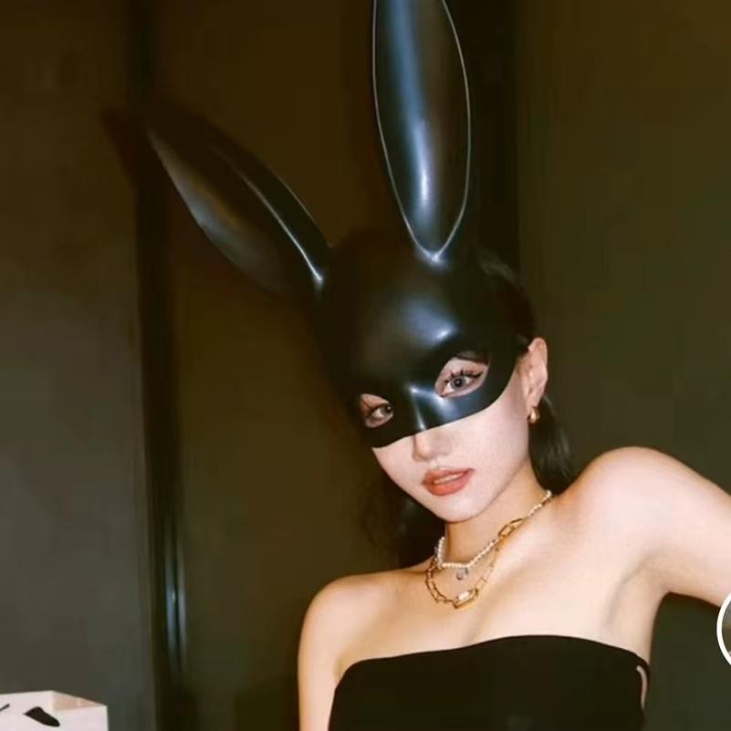 欧美热销长耳朵兔子女生面具PVC塑料动特万圣节柔性均码自主黑色