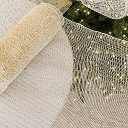 圣诞树50CM宽PP网纱装饰丝带Diy透明金色网银色蝴蝶结10码绑带