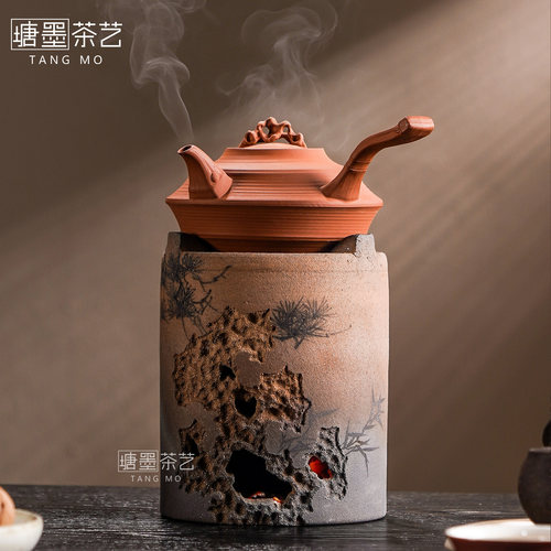 塘墨轩手工红泥砂铫壶手刻炭火炉