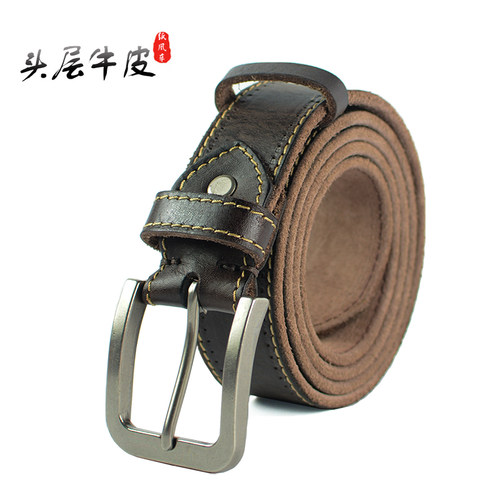 缝线男士皮带水洗头层复古做旧