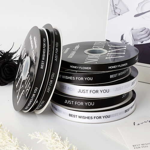 英文鲜花丝带蛋糕花束缎带