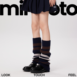 秋冬藏蓝学院风针织袜套个性 复古拼色条纹加厚保暖y2k小腿袜女