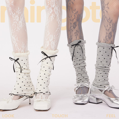 韩系蝴蝶结波点花边踩脚袜套女