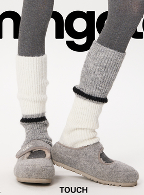 白色拼接撞色条纹针织袜套堆堆袜女秋冬设计感加厚保暖袜子中筒袜