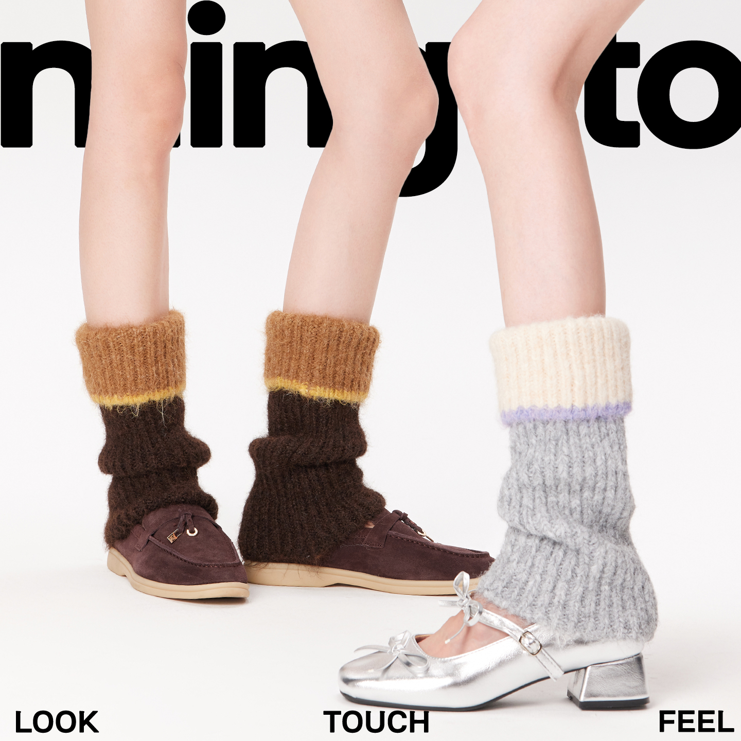 灰色拼色竖纹百搭翻边保暖袜套女