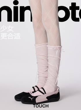 mingoto夏薄款小腿袜芭蕾风粉色袜子女花边透气网眼蝴蝶结中筒袜