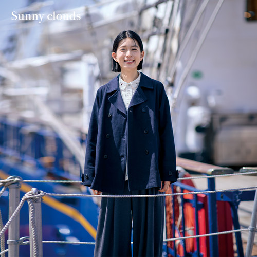 女式纯棉厚实双排扣斜纹外套