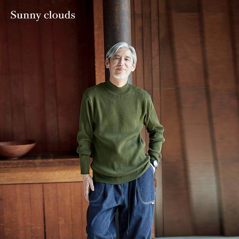 男式棉混半高领针织衫（绿）