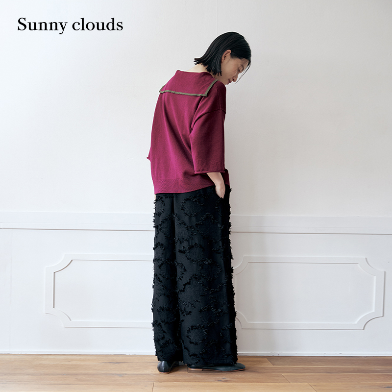 女式流苏提花阔腿直筒裤日系复古