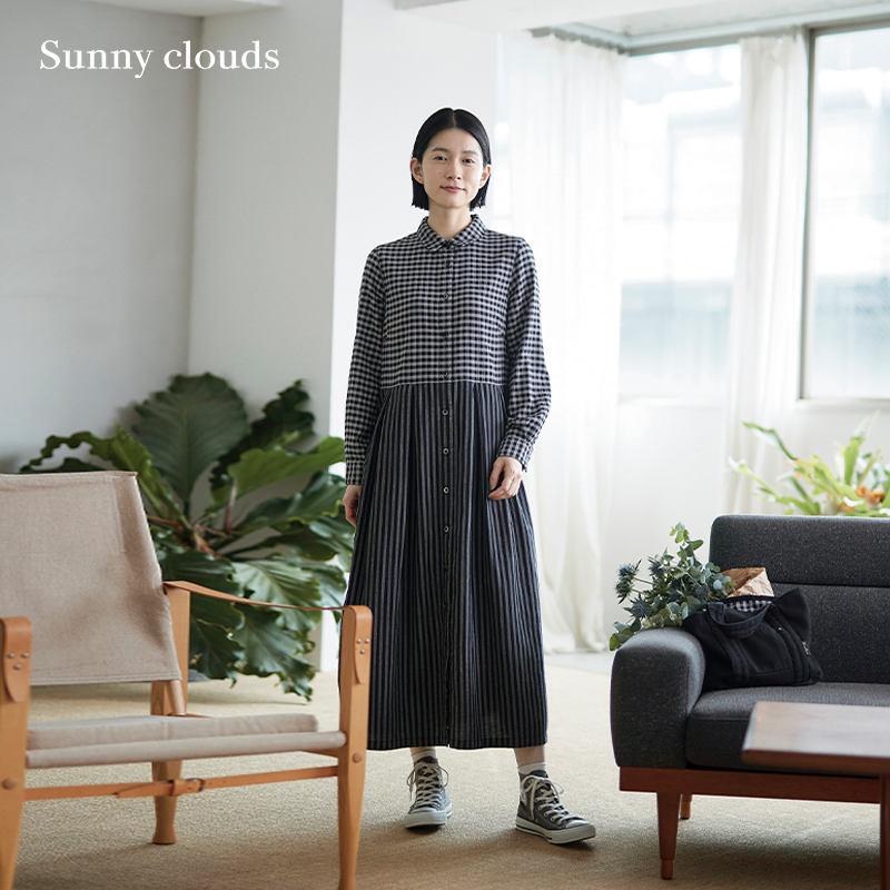 纯棉日系复古格纹连衣裙