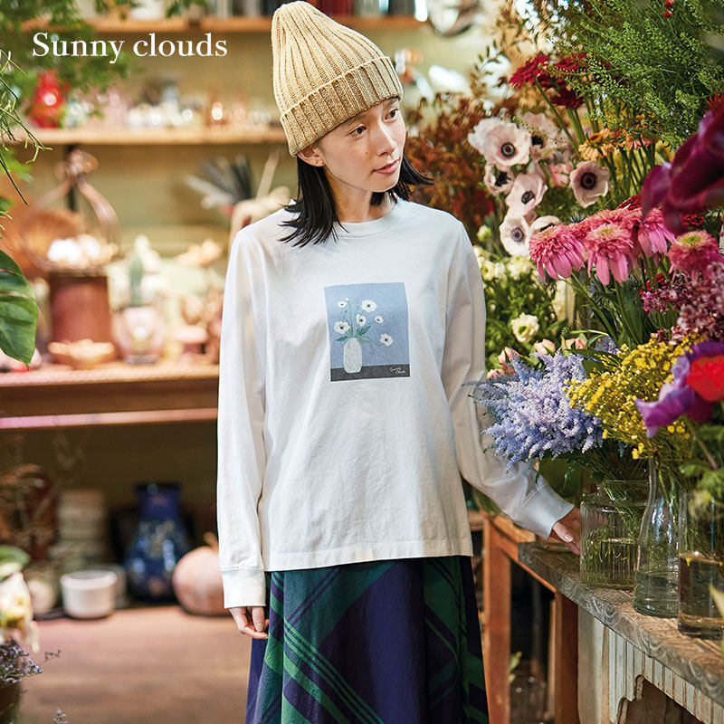 桑妮库拉/Sunny clouds 女式纯棉花朵印花基础款长袖T恤（白）,女装/女士精品,T恤,淘宝优惠券,粉丝福利购,淘宝优惠卷