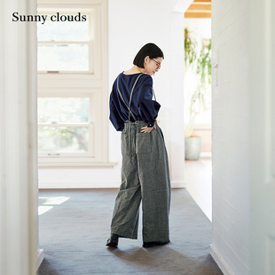 棉麻千鸟格阔腿背带裤 桑妮库拉 女式 clouds Sunny