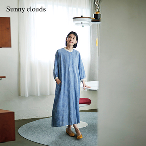 桑妮库拉/Sunny clouds 女式褶皱条纹连衣裙日系复古