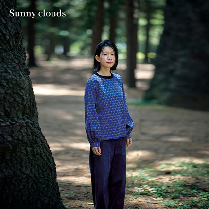 秋季新品 桑妮库拉/Sunny clouds纯棉蘑菇印花罩衫日系衬衫宽松女