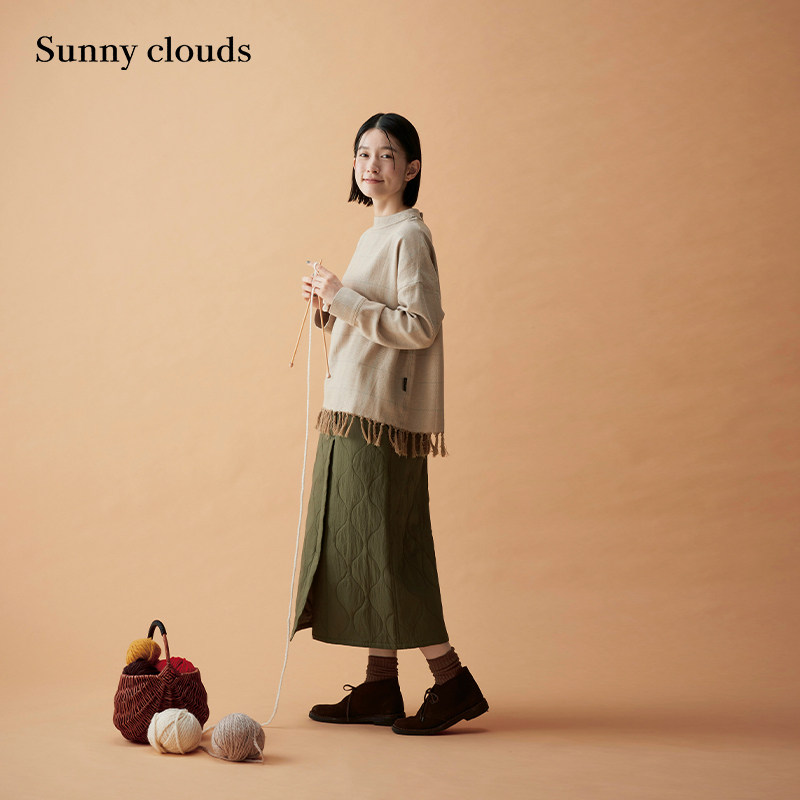 女绗缝夹棉裹裙风A字半身裙豆绿