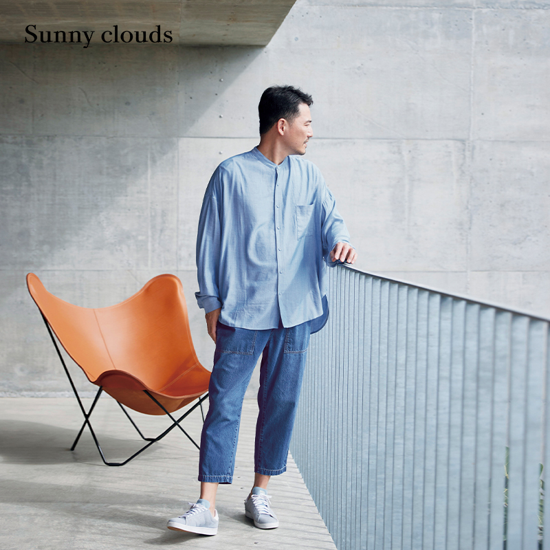 棉混蓝色衬衫百搭上衣