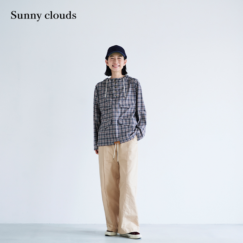 女式纯棉连帽套头款格子外套