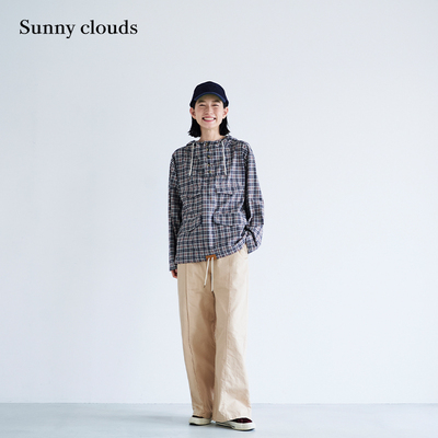 女式纯棉连帽套头款格子外套