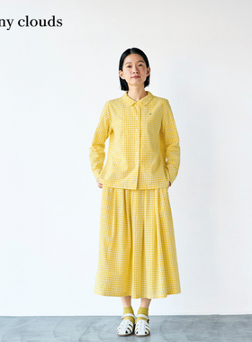 春季新品 桑妮库拉/Sunny clouds 纯棉黄白小格子半身裙pon联名款