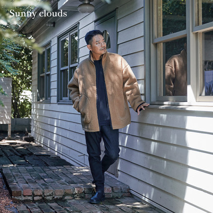桑妮库拉/Sunny clouds 男式立领落肩仿羊羔毛外套冬季