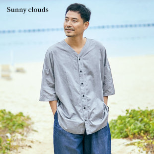 Shuttle clouds Notes日本面料 男式 桑妮库拉 纯棉V领衬衫 Sunny