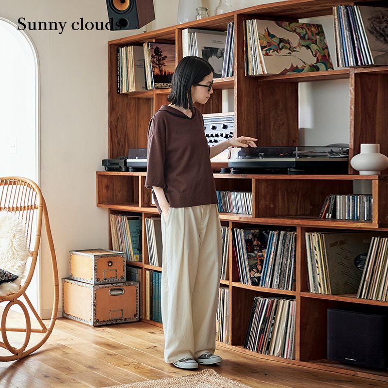 女式纯棉米白色宽松直筒裤