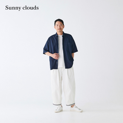 男式纯棉斜纹落肩衬衫日系复古