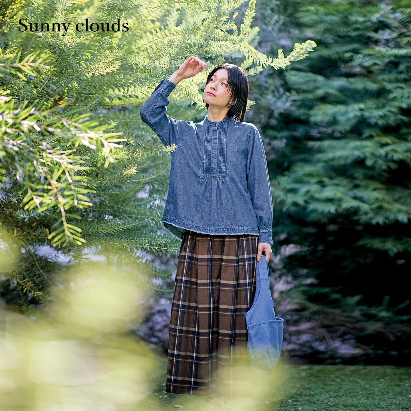 春季新品 桑妮库拉/Sunny clouds 纯棉立领风琴褶半开身牛仔衬衫