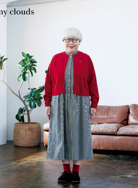 冬季新品 桑妮库拉/Sunny clouds纯棉开衫拼接风假两件条纹连衣裙