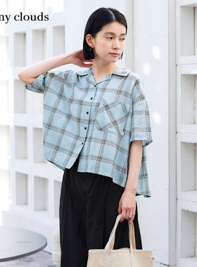 桑妮库拉/Sunny clouds 女式纯棉古巴领落肩短款夏威夷格子衬衫