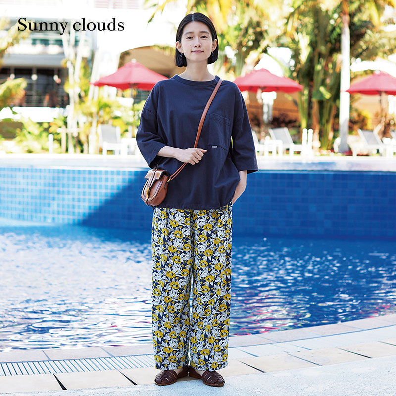Sunnyclouds女式棉混印花阔腿裤