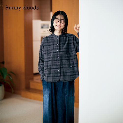 女式纯棉磨毛落肩格子衬衫日式