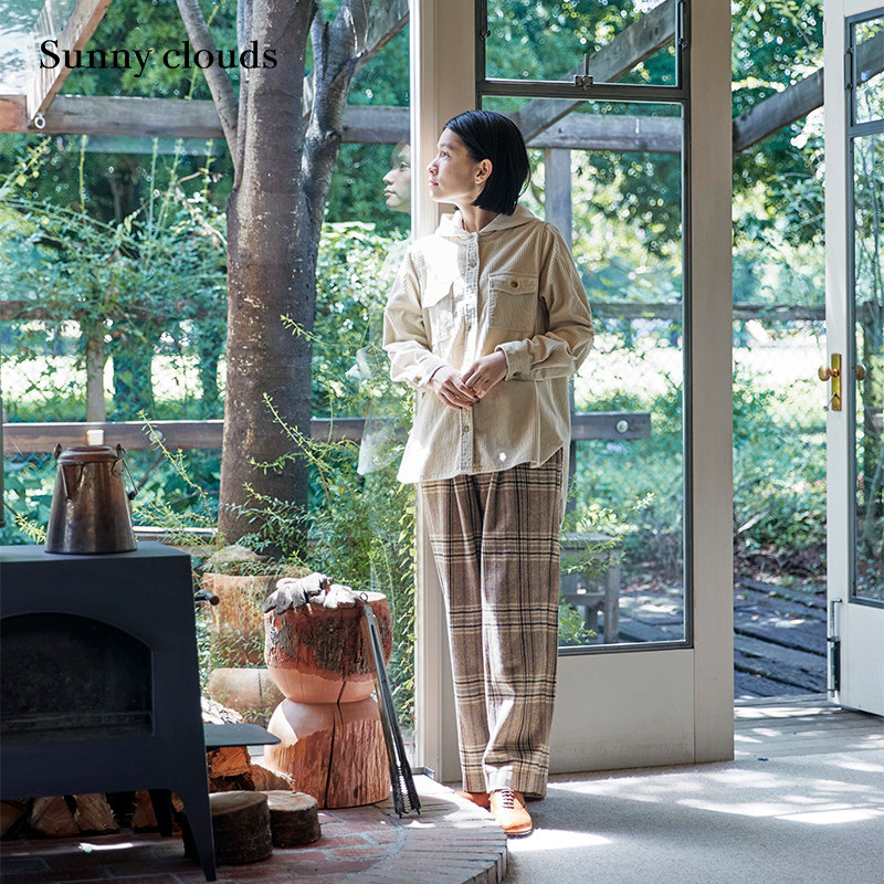 女纯棉叠穿风连帽条绒衬衫象牙白