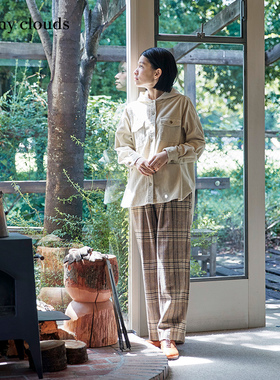 桑妮库拉/Sunny clouds女纯棉叠穿风连帽条绒衬衫象牙白