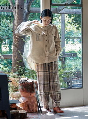 桑妮库拉/Sunny clouds 女式格子宽松直筒裤（米色）