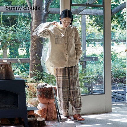 桑妮库拉/Sunny clouds 女式格子宽松直筒裤（米色）