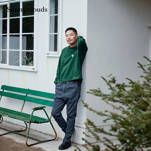 春季新品 桑妮库拉/Sunny clouds男士纯棉徽章装饰长袖T恤(绿)